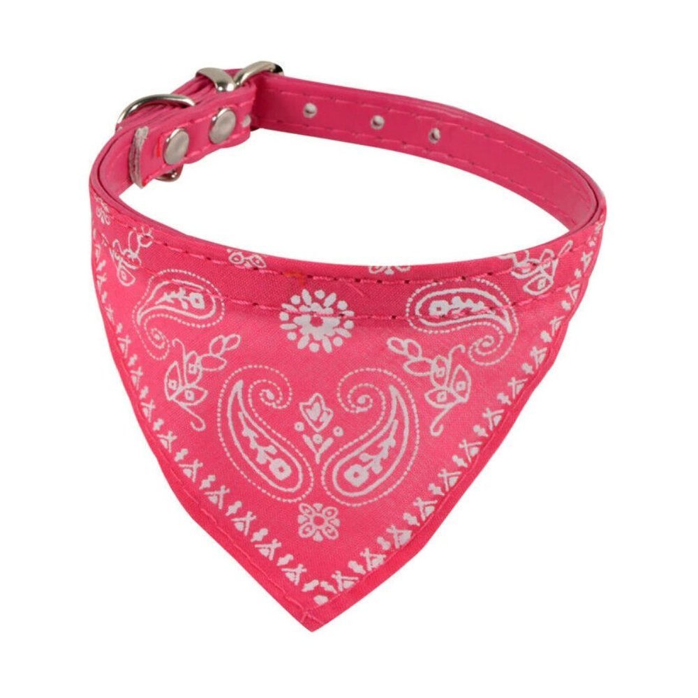 Pet Dog Cat Neck Scarf Bandana Leash Leather Neckerchief Adjustable Belt - Pink